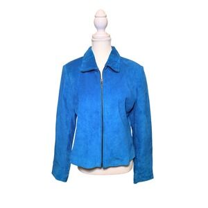 REVUE Blue Suede Zip Jacket Size 10 Genuine Suede